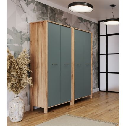 Komoda MENTA 90x200x53 cm dub wotan/zelená