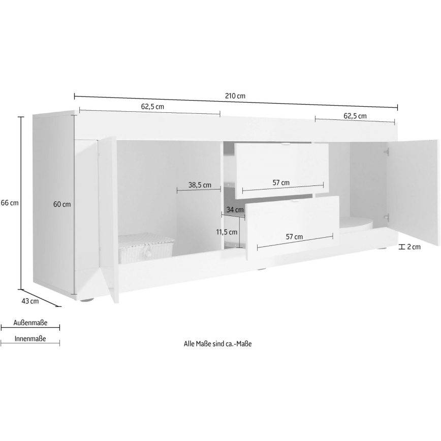 Komoda NERILA 210x66x43 cm bílá