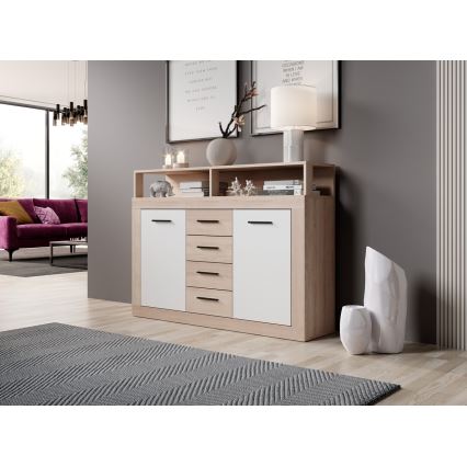 Komoda RUNA 120x97x32 cm dub sonoma/bílá