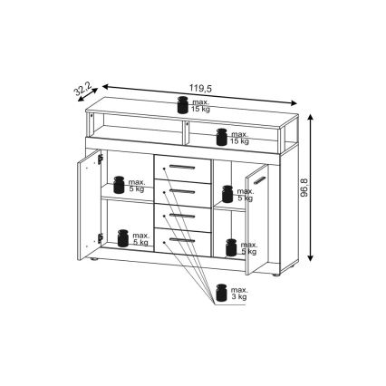Komoda RUNA 120x97x32 cm dub sonoma/bílá