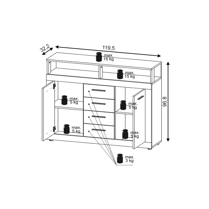 Komoda RUNA 120x97x32 cm dub sonoma/bílá