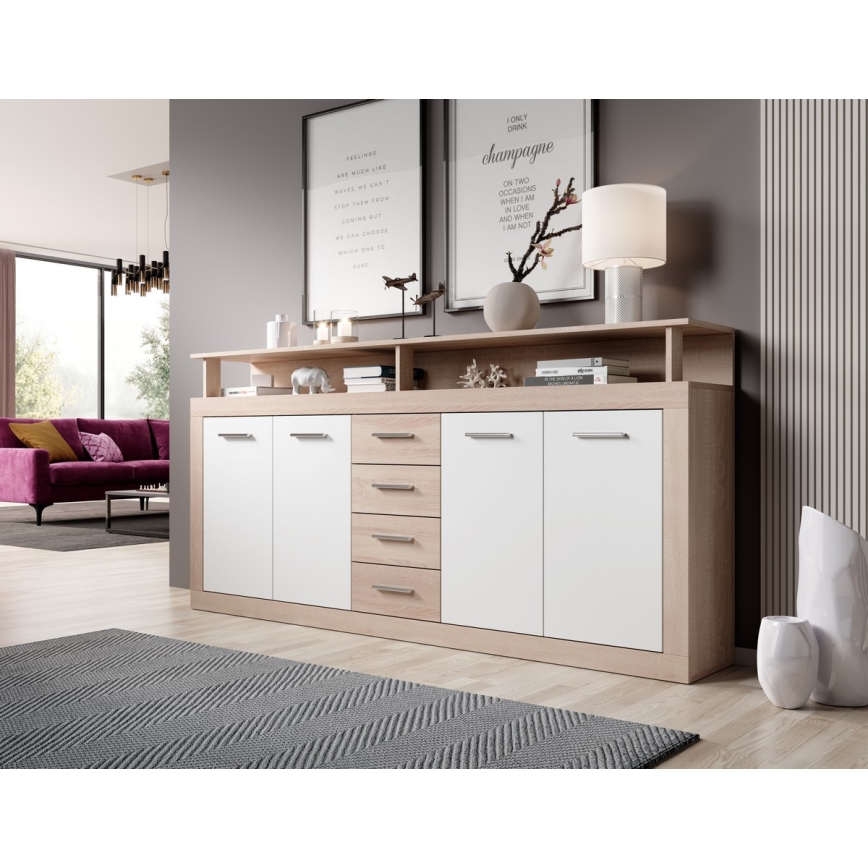 Komoda RUNA 190x96x32 cm dub sonoma/bílá