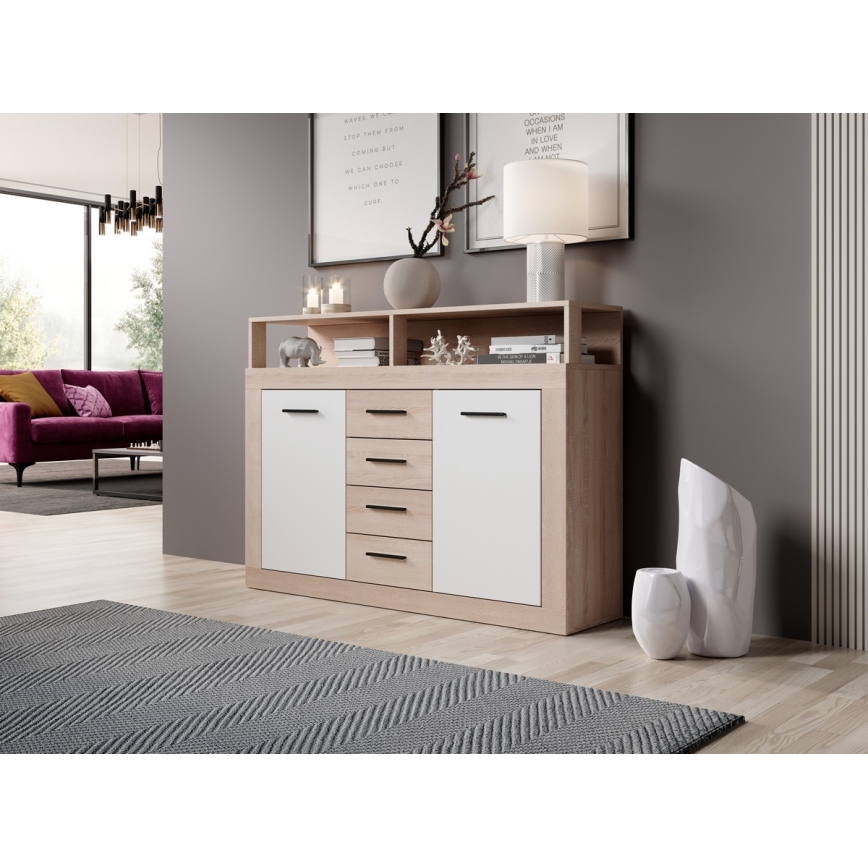 Komoda RUNA dub sonoma/bílá