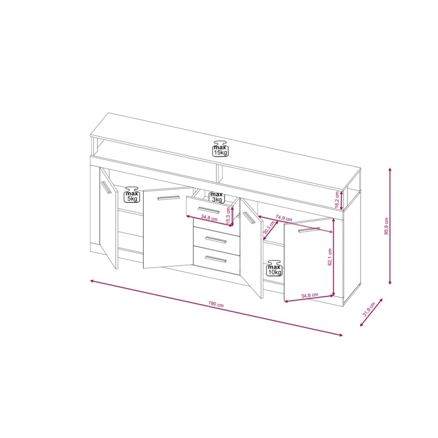Komoda RUNA tmavě hnědá/antracit