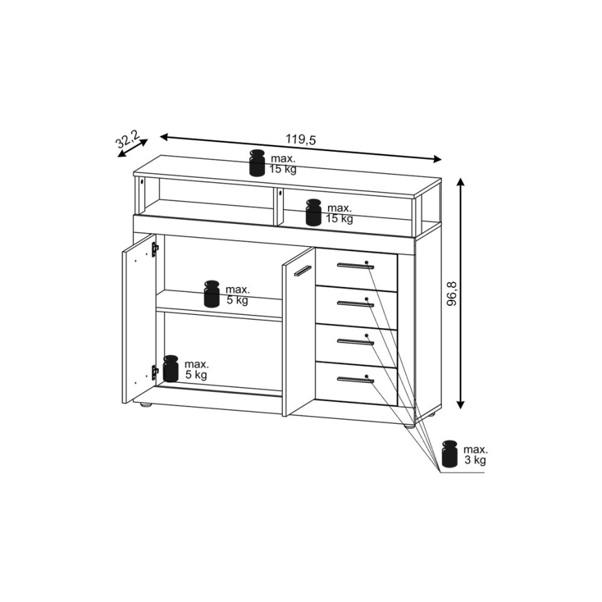 Komoda RUNA tmavě hnědá/antracit