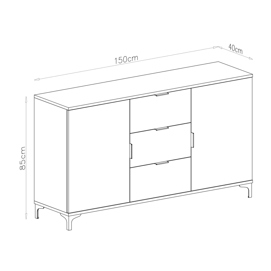 Komoda se zásuvkami a dvířky LORA 150x85x40 cm dub artisan