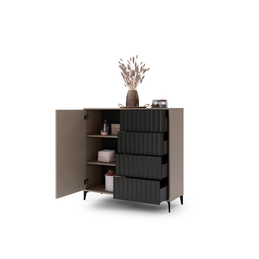 Komoda se zásuvkami RONJA 123x120x43 cm taupe/černá