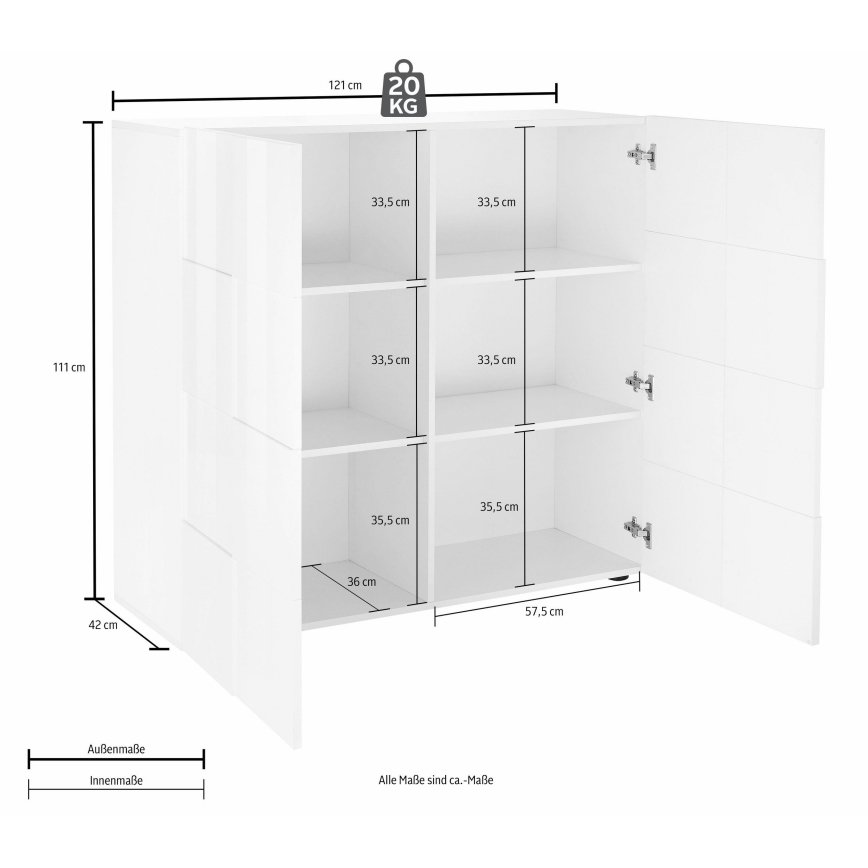 Komoda SERIAN 121x111x43 cm bílá