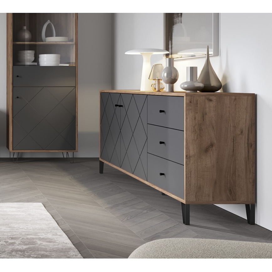 Komoda SULA 184x40 cm dub craft/černá