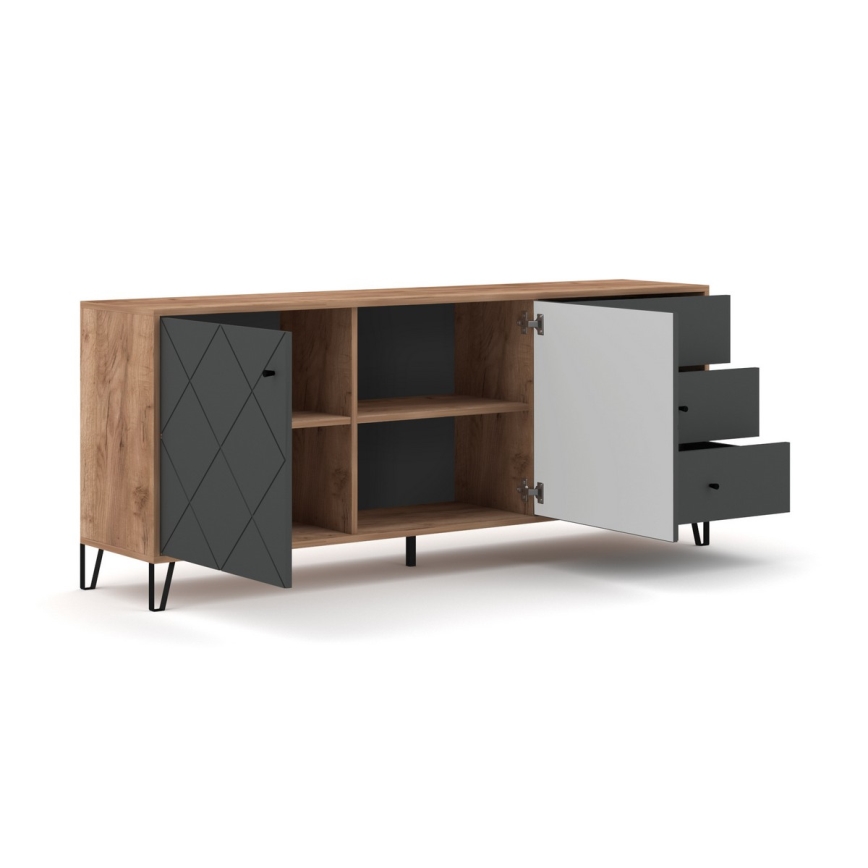 Komoda SULA 184x40 cm dub craft/černá