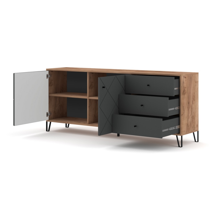 Komoda SULA 184x40 cm dub craft/černá