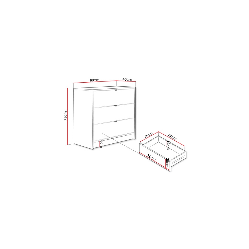 Komoda TIRENO 80x75x40 cm černá