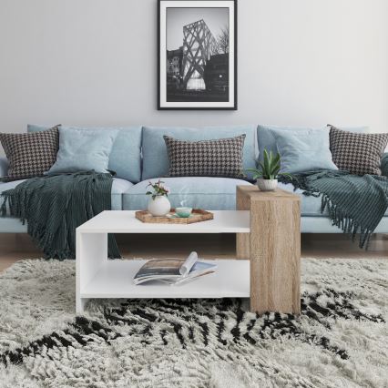 Konferenční stolek BODRUM 50x90 cm bílá/hnědá