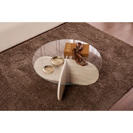 Konferenční stolek BUBBLE pr. 75 cm béžová/čirá