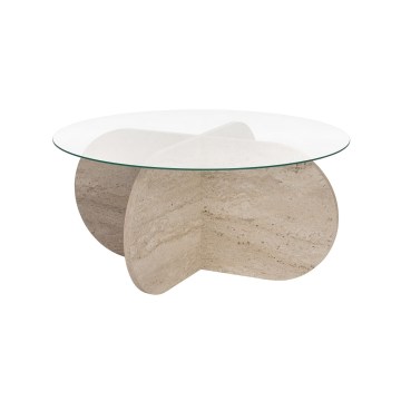 Konferenční stolek BUBBLE pr. 75 cm travertin/čirá