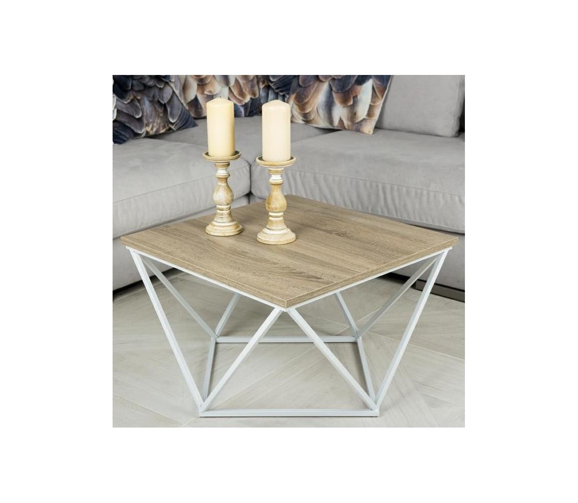 HowHomely Konferenční stolek CURVED 62x62 cm bílá/hnědá 