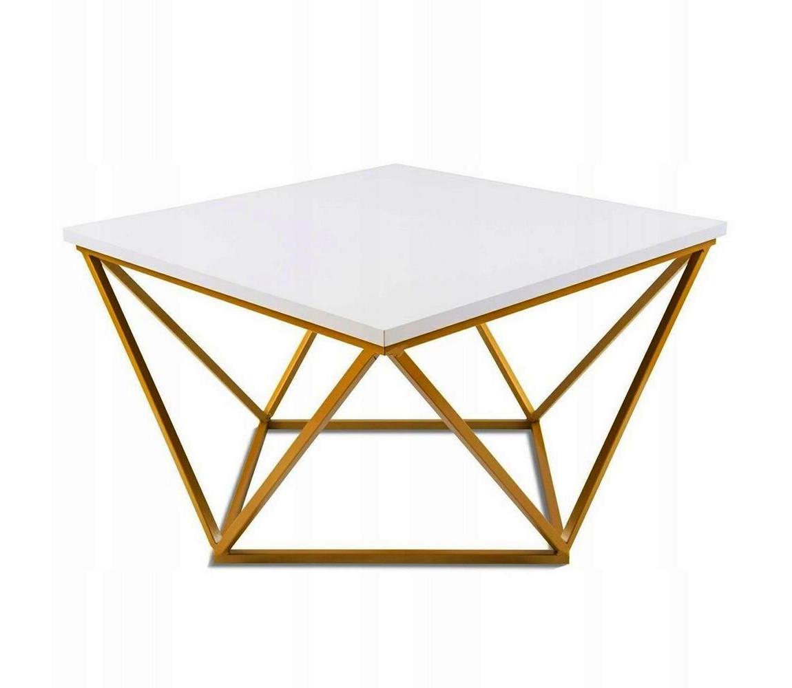 HowHomely Konferenční stolek CURVED 62x62 cm zlatá/bílá DD0003