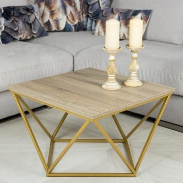 Konferenční stolek CURVED 62x62 cm zlatá/hnědá