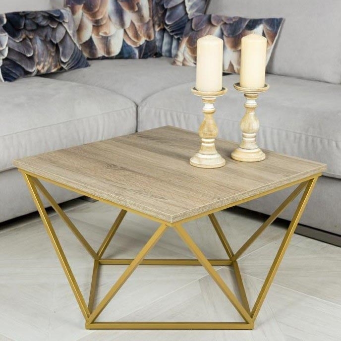 Konferenční stolek CURVED 62x62 cm zlatá/hnědá