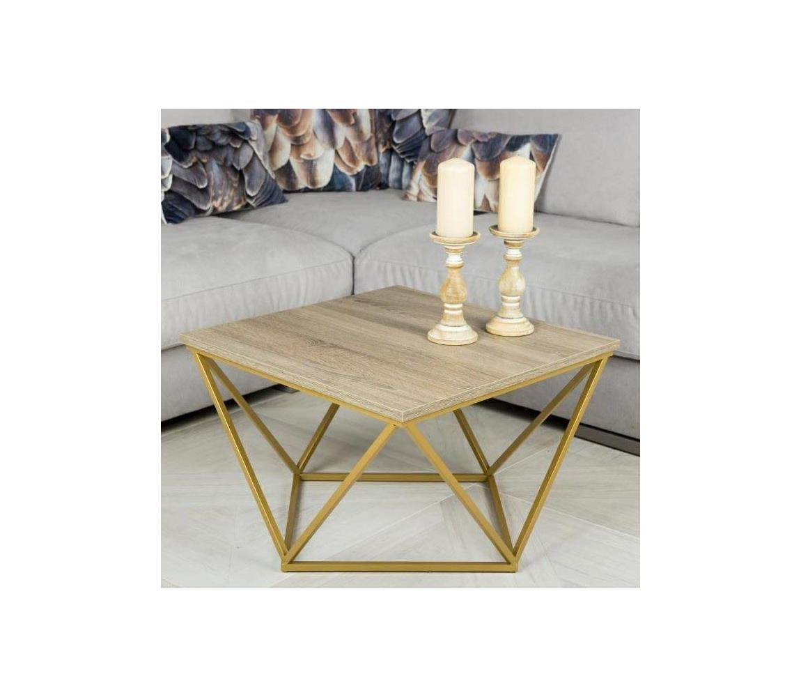  HowHomely Konferenční stolek CURVED 62x62 cm zlatá/hnědá DD0364