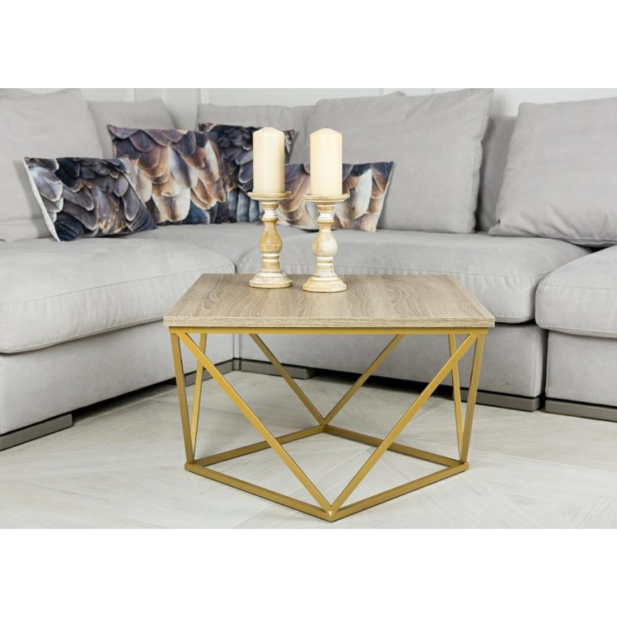 Konferenční stolek CURVED 62x62 cm zlatá/hnědá