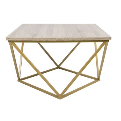 Konferenční stolek CURVED 62x62 cm zlatá/hnědá