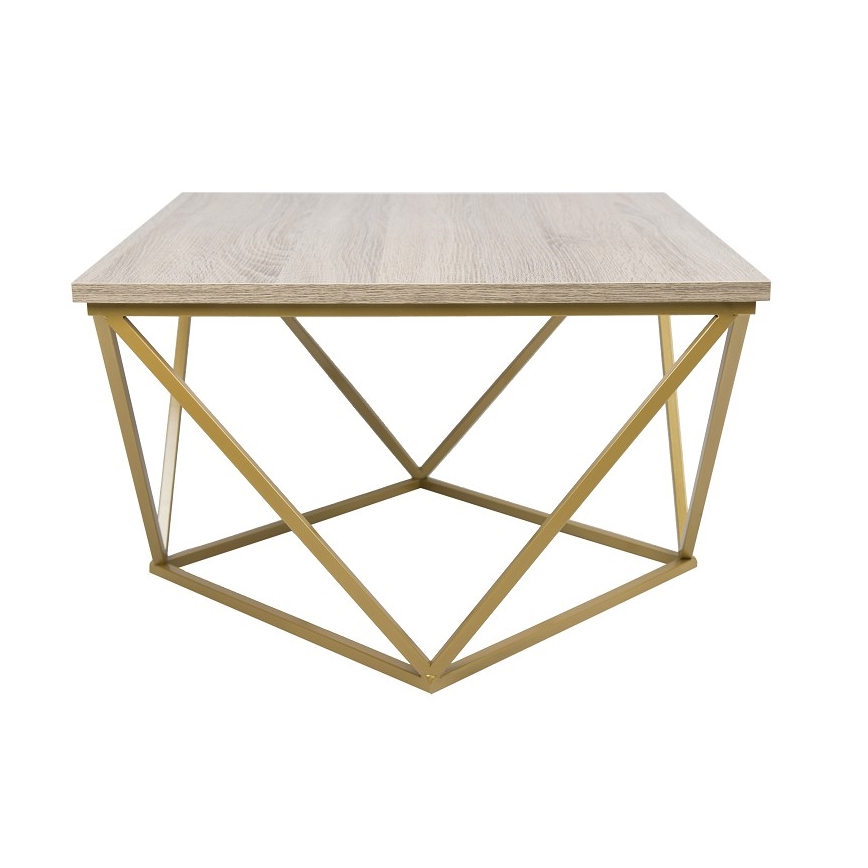 Konferenční stolek CURVED 62x62 cm zlatá/hnědá