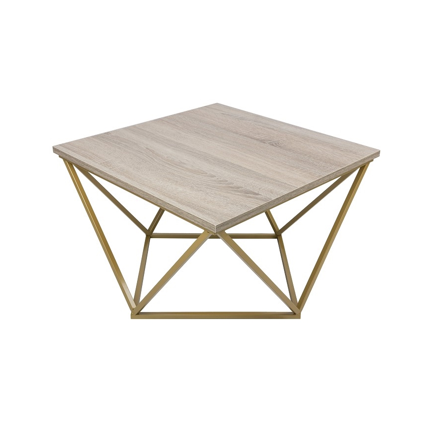 Konferenční stolek CURVED 62x62 cm zlatá/hnědá