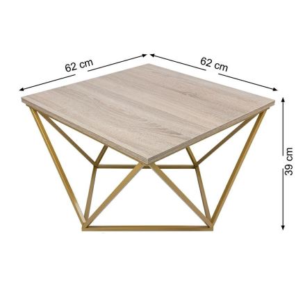 Konferenční stolek CURVED 62x62 cm zlatá/hnědá