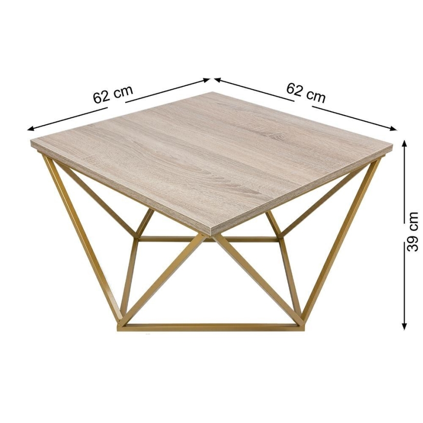 Konferenční stolek CURVED 62x62 cm zlatá/hnědá