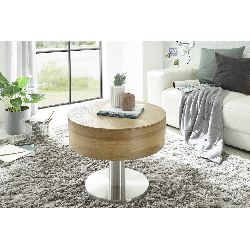 Konferenční stolek ELEMENT se zvedací deskou pr. 60 cm dub/stříbrná