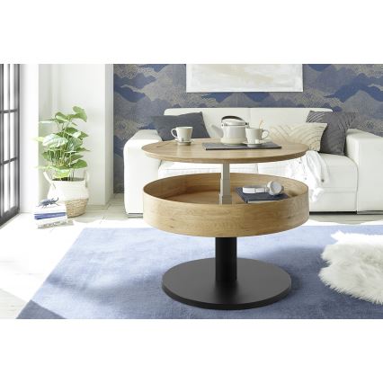 Konferenční stolek ELEMENT se zvedací deskou pr. 75 cm dub/černá