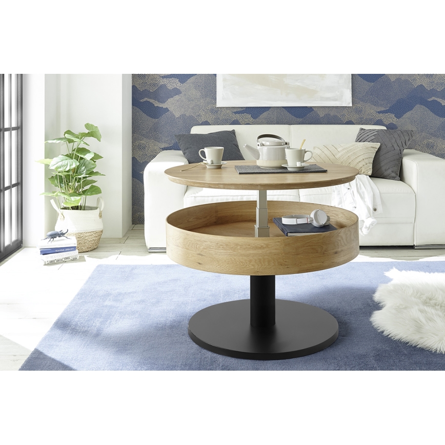 Konferenční stolek ELEMENT se zvedací deskou pr. 75 cm dub/černá
