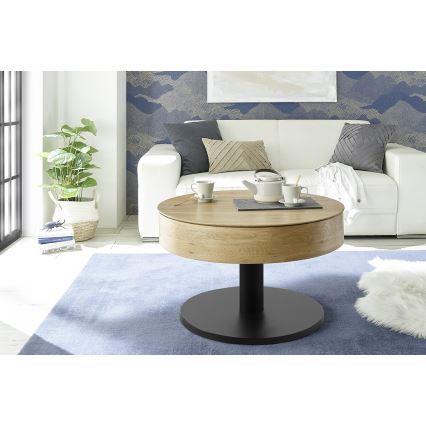 Konferenční stolek ELEMENT se zvedací deskou pr. 75 cm dub/černá