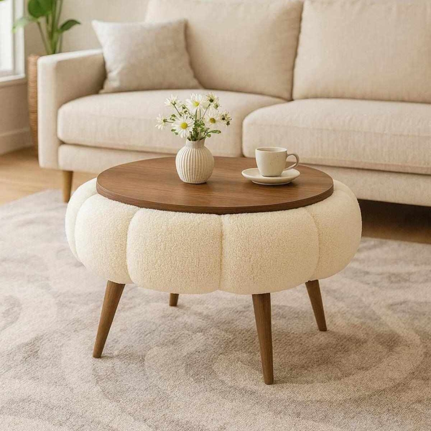 Konferenční stolek FELPO pr. 45 cm béžová/ořech