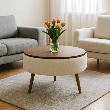 Konferenční stolek FELPO pr. 60 cm bílá/ořech