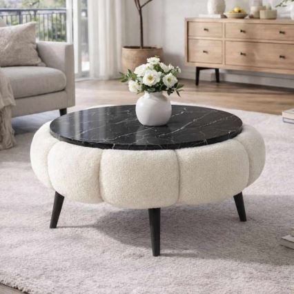 Konferenční stolek FELPO pr. 60 cm černá/bílá/dekor mramoru
