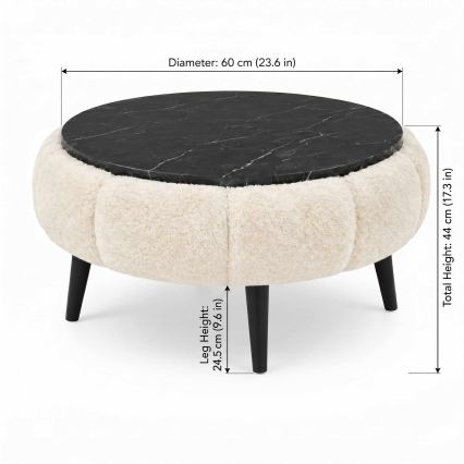 Konferenční stolek FELPO pr. 60 cm černá/krémová/dekor mramoru