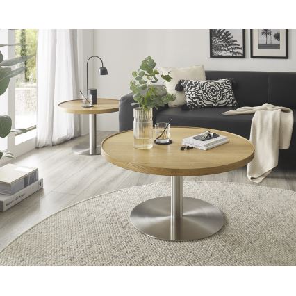 Konferenční stolek FOCUS pr. 80 cm dub/nerez