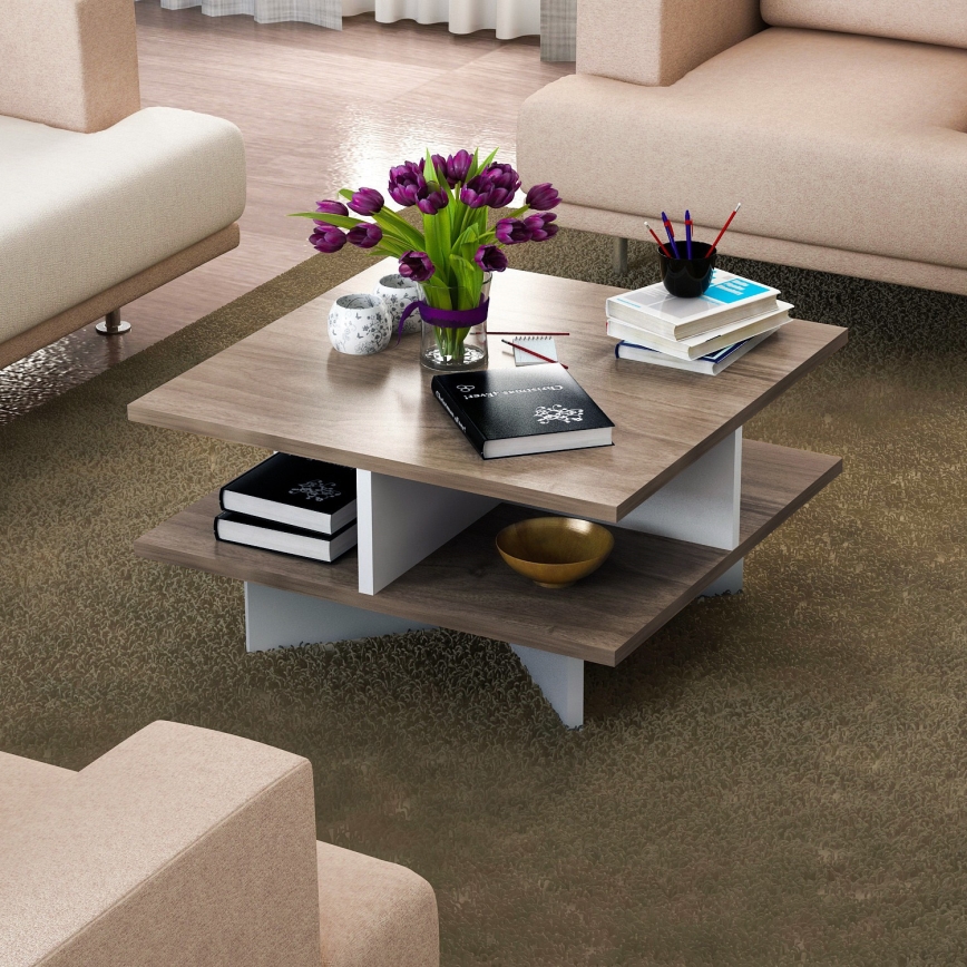 Konferenční stolek HAMTON 60x60 cm hnědá/bílá