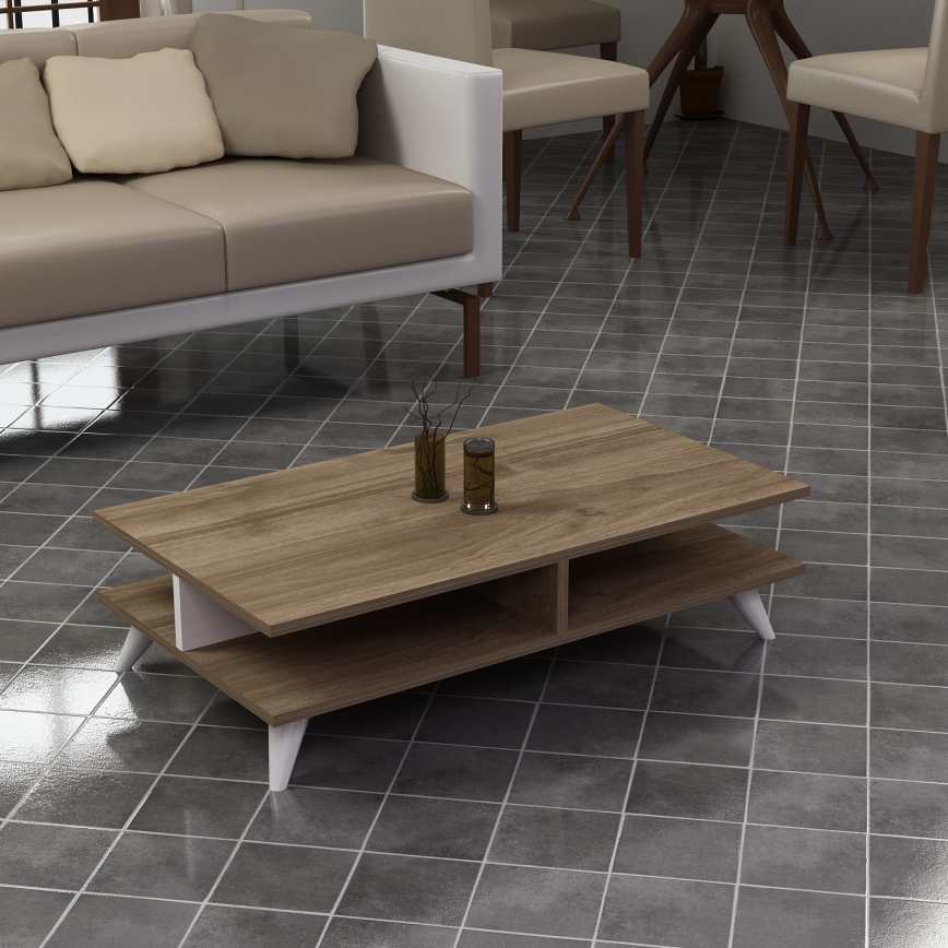 Konferenční stolek ISABEL 27,6x90 cm hnědá/bílá