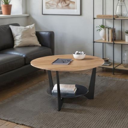 Konferenční stolek MARMO pr. 70 cm dub/černá