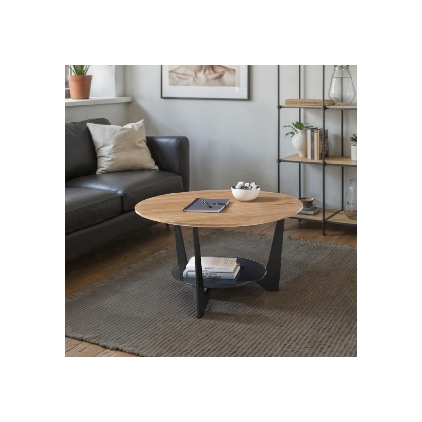 Konferenční stolek MARMO pr. 70 cm dub/černá