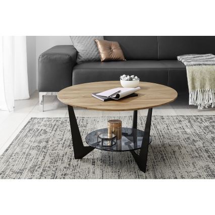 Konferenční stolek MARMO pr. 70 cm dub/černá