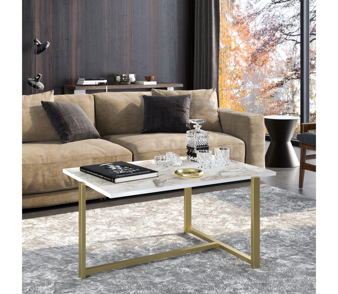  Konferenční stolek MERIDETHS 45x92 cm zlatá/bílá 