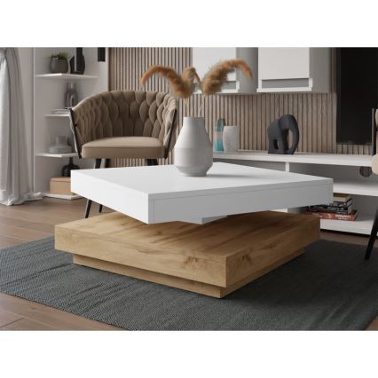 Konferenční stolek NENANI 70x70 cm bílá/dub wotan