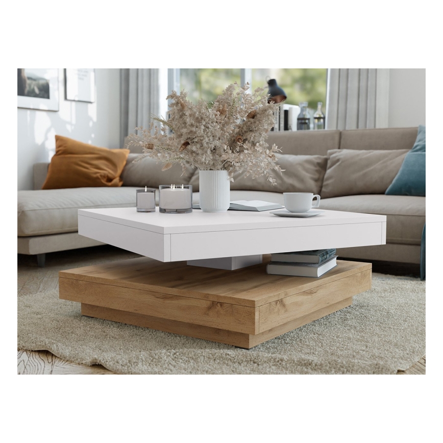 Konferenční stolek NENANI 70x70 cm bílá/dub wotan