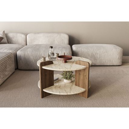 Konferenční stolek PURO pr. 70 cm travertin/ořech