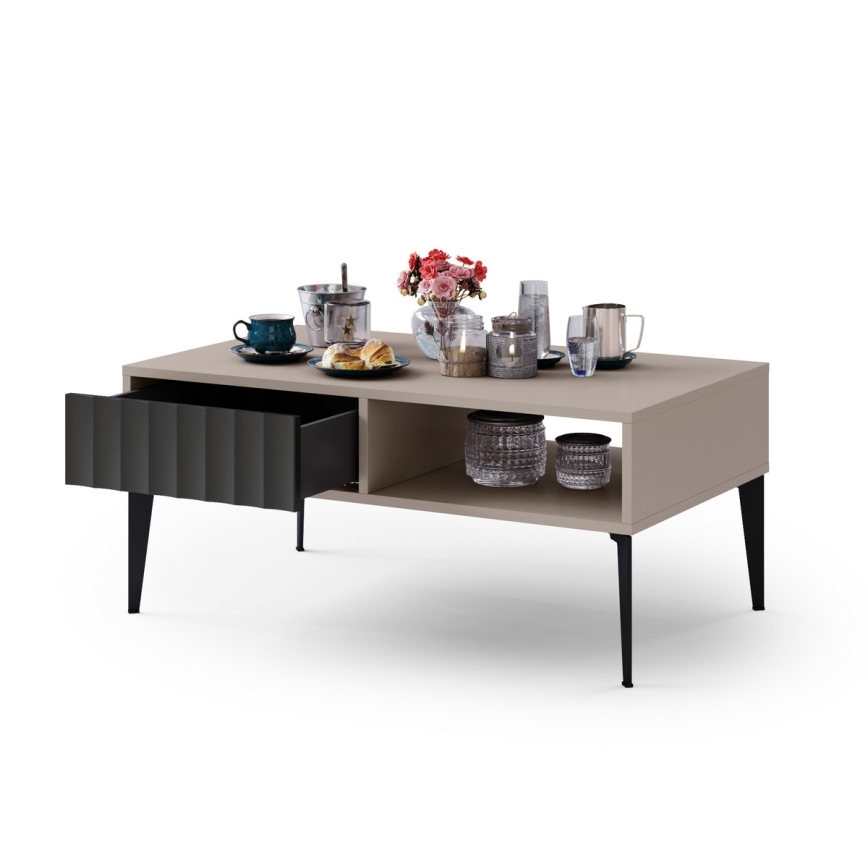 Konferenční stolek se zásuvkou RONJA 100x60 cm taupe/černá