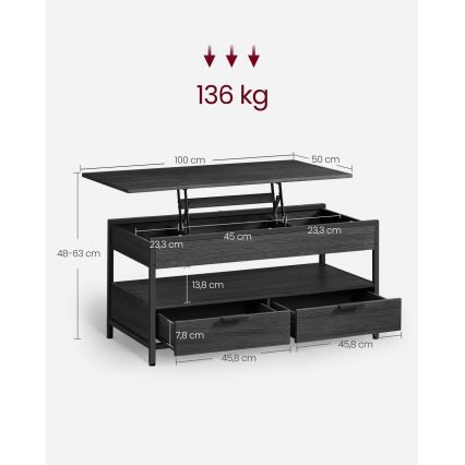 Konferenční stolek se zvedací deskou NYRO 100x50 cm černá